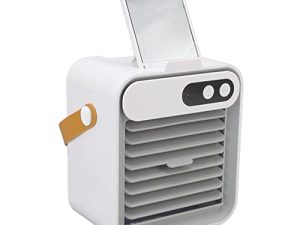 Air Conditioner Strong Wind ABS Leather Mini Air Conditioner Quick Cooling 3 Speed USB Charging Portable for Bedroom (White)