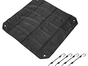 MECCANIXITY Air Conditioner Dust Cover Mesh Cover 32 x 32 Inches 600D Oxford Cloth Dustproof for Central Air Conditioner 4 Fixed Ropes with Metal Hooks Black